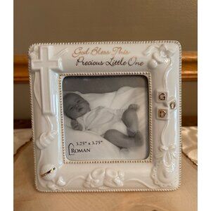 Roman 3.75" x 3.75" God Bless This Precious Little One Baby Picture Frame Cerami
